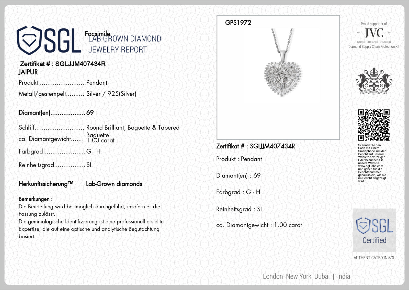 LUXURIANT DIAMOND - Lab Grown Diamant SI-GH Schmuckset ca. 50 cm 925 Silber Rhodiniert ca. 1,04 ct.