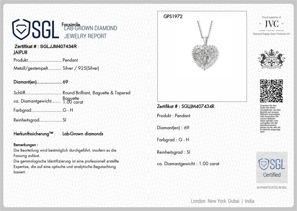 LUXURIANT DIAMOND - Lab Grown Diamant  SGL zertifiziert SI-GH Schmuckset ca. 50 cm 925 Silber Rhodiniert ca. 1,04 ct.