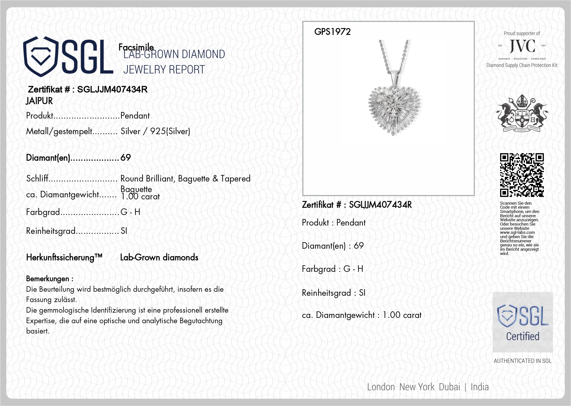 LUXURIANT DIAMOND - Lab Grown Diamant  SGL zertifiziert SI-GH Schmuckset ca. 50 cm 925 Silber Rhodiniert ca. 1,04 ct.