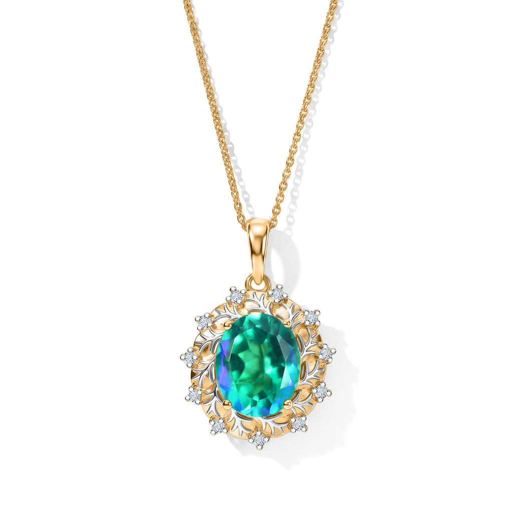 D'Joy Pfau Quarz Triplette, Weißer Zirkon Schmuckset ca. 50 cm 925 Silber 750 Gelbgold vermeil, 925 Silber Rhodiniert und 750 Gelbgold Vermeil ca. 5,43 ct.