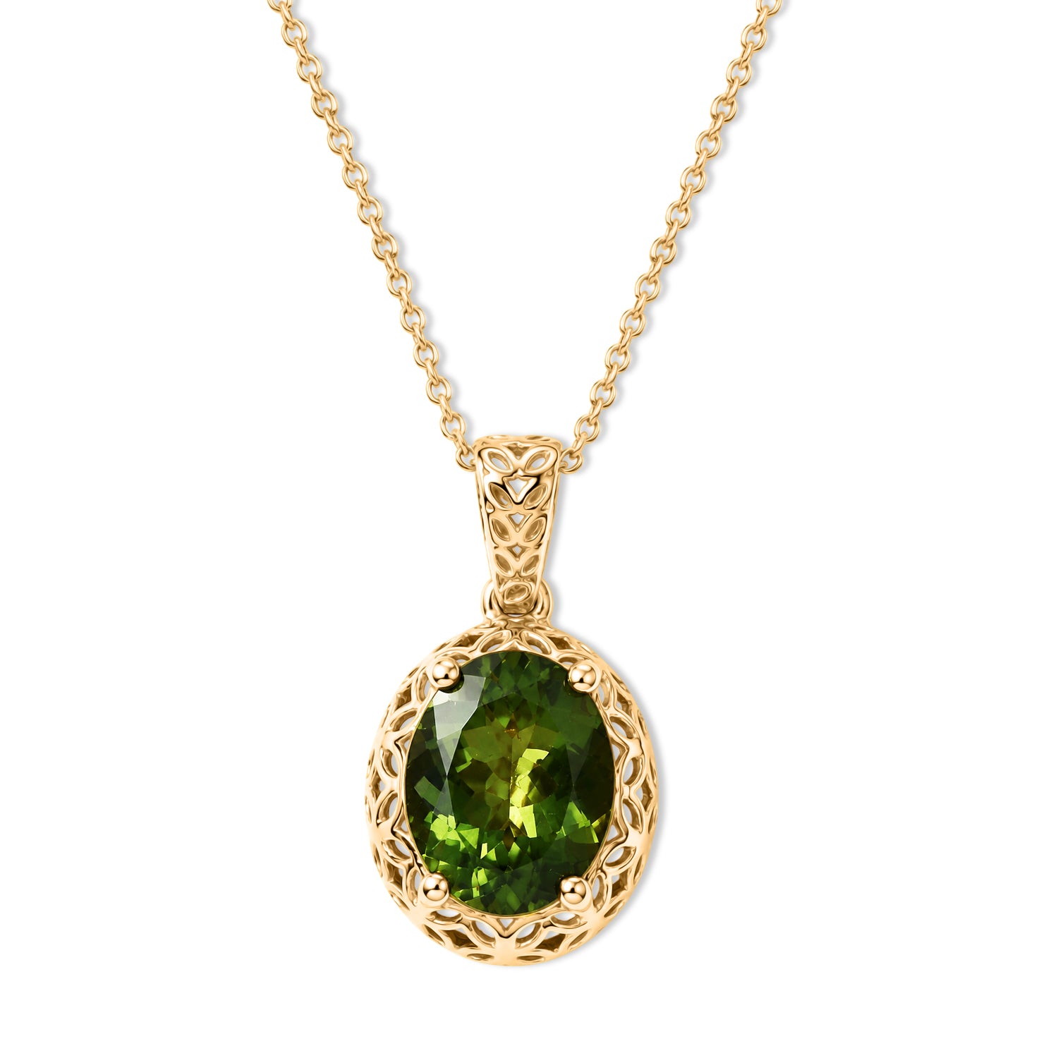 D'Joy Natürlicher grüner Apatit Schmuckset ca. 50 cm 925 Silber 750 Gelbgold vermeil ca. 2,83 ct.