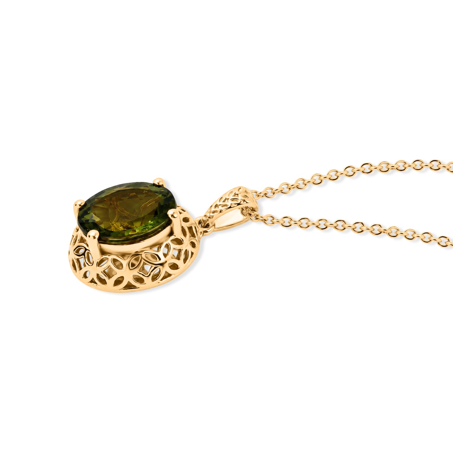 D'Joy Natürlicher grüner Apatit Schmuckset ca. 50 cm 925 Silber 750 Gelbgold vermeil ca. 2,83 ct.