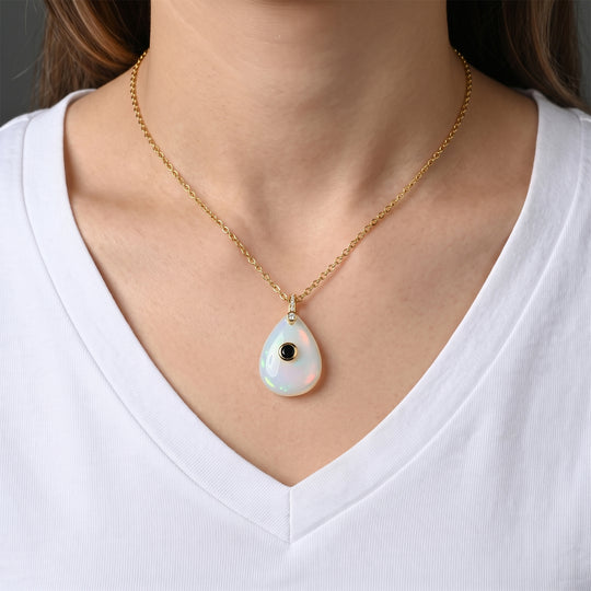 Mehrfarbiger Fluorit, Kristall und Zirkonia Anhänger mit 50cm Kette, Messing - 20 ct.