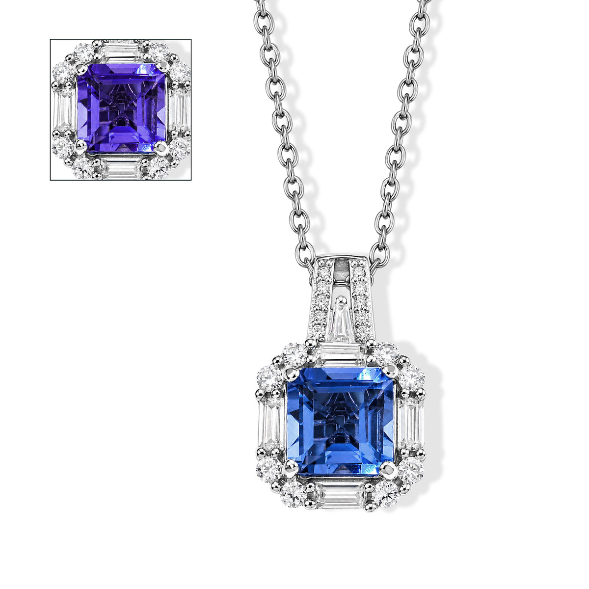 D'Joy Farbwechsel Fluorit und Moissanit Anhänger mit 50cm Edelstahl-Kette, 925 Silber rhodiniert - 3,70 ct.