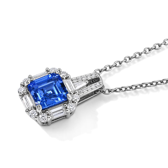 D'Joy Farbwechsel Fluorit und Moissanit Anhänger mit 50cm Edelstahl-Kette, 925 Silber rhodiniert - 3,70 ct.