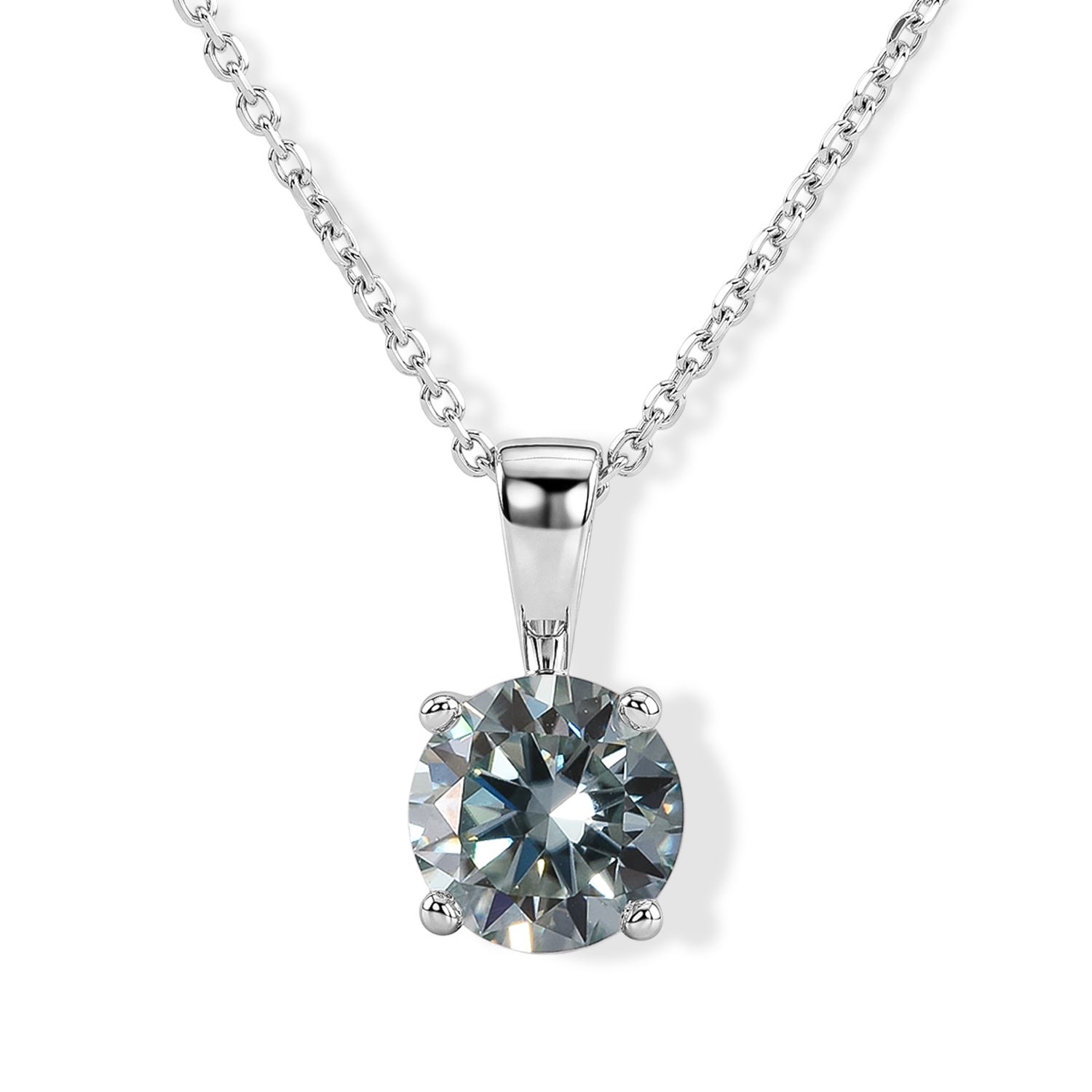 D'Joy Paraiba Moissanit Solitär Anhänger mit 45cm Kette, 925 Silber rhodiniert - 1,21 ct.