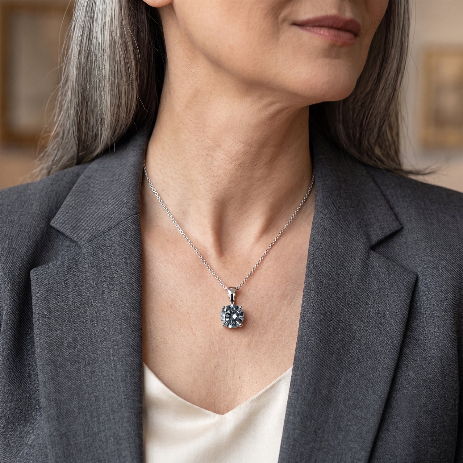 D'Joy Paraiba Moissanit Solitär Anhänger mit 45cm Kette, 925 Silber rhodiniert - 1,21 ct.