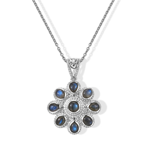 EverTrue AA Labradorit Schmuckset, 50cm Edelstahl Kette und Bronze mit Platin E-Beschichtung - 15,20 ct.
