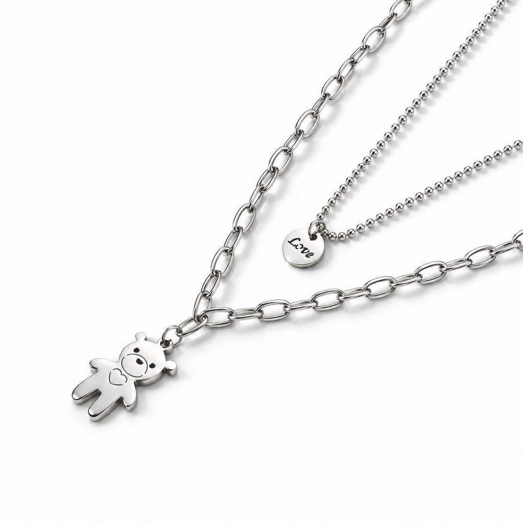 2er-Halsketten-Set mit Bärenmotiv, 316L-Edelstahl, ca. 20,25 g