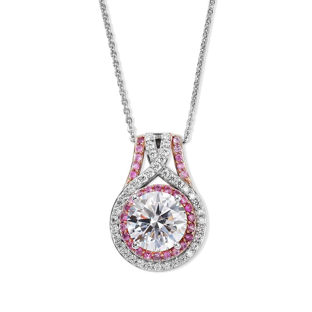 D'Joy Moissanit, Rosa Saphir Schmuckset ca. 50 cm 925 Silber Rhodiniert ca. 3,23 ct.