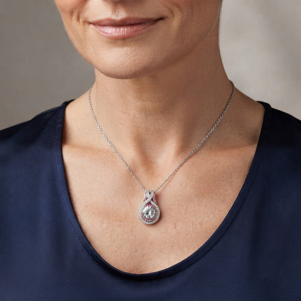 D'Joy Moissanit, Rosa Saphir Schmuckset ca. 50 cm 925 Silber Rhodiniert ca. 3,23 ct.