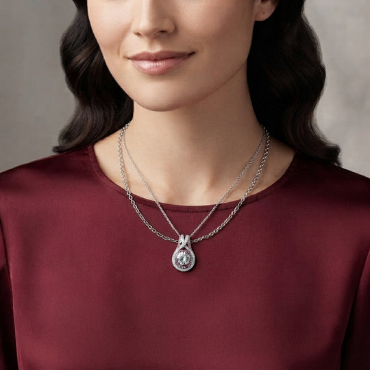 D'Joy Moissanit und rosa Saphir Anhänger mit 50cm Kette, 925 Silber rhodiniert und 750 Roségold Vermeil - 3,23 ct.