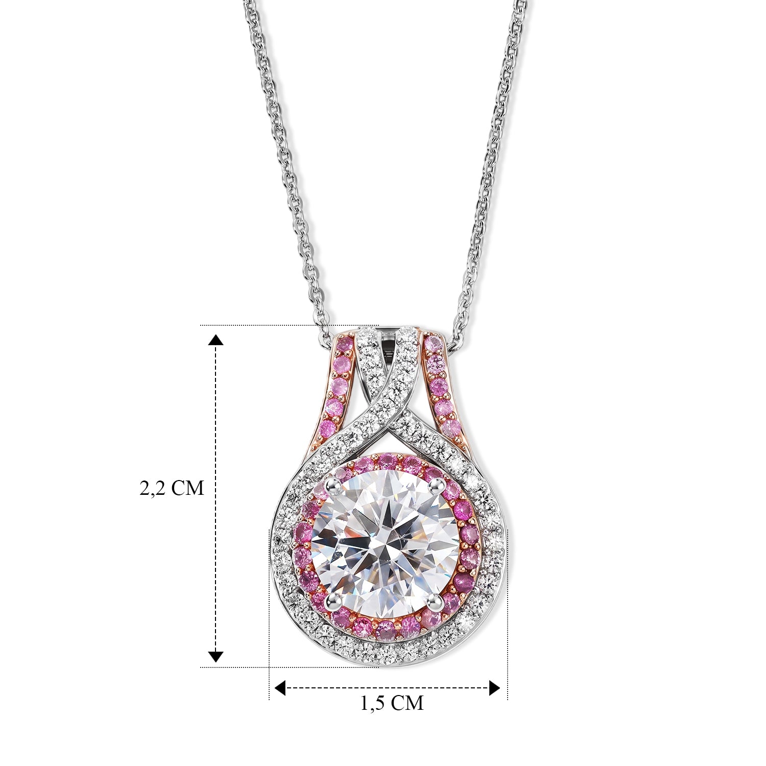 D'Joy Moissanit, Rosa Saphir Schmuckset ca. 50 cm 925 Silber Rhodiniert ca. 3,23 ct.