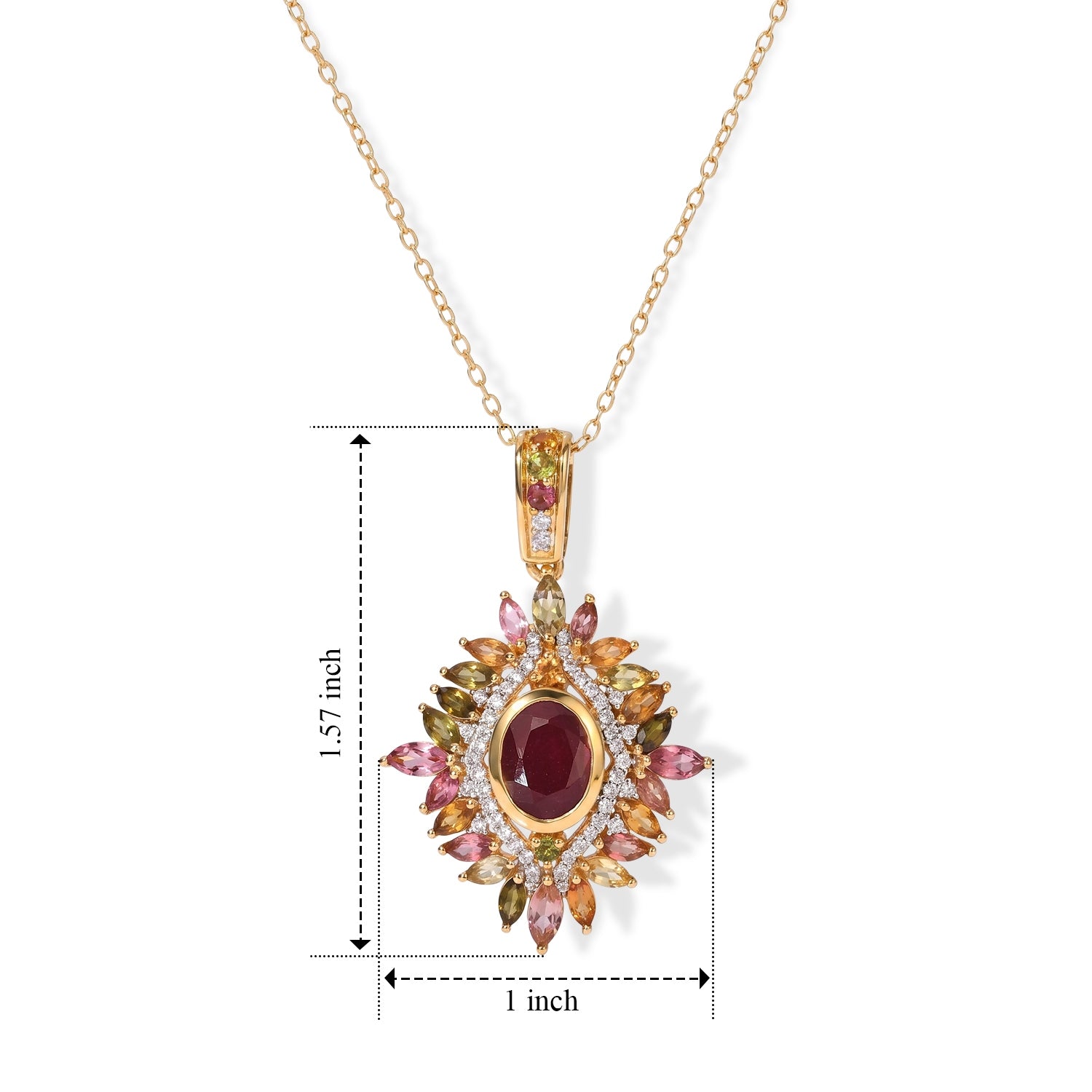 D'Joy Afrikanischer Rubin (Fissure gefüllt), Mehrfarbig-Turmalin Schmuckset ca. 50 cm 925 Silber 750 Gelbgold vermeil ca. 5,55 ct.