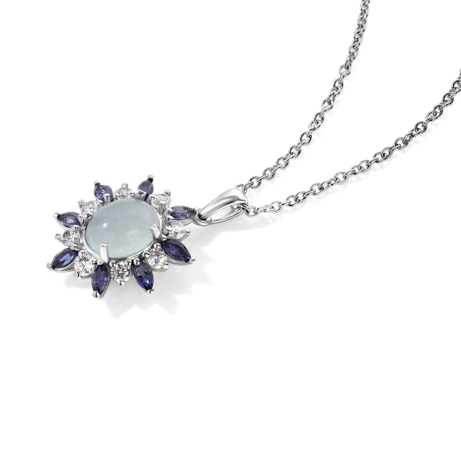 EVER TRUE Milchiger Aquamarin, Weißer Zirkon Schmuckset ca. 50 cm ca. 3,70 ct.