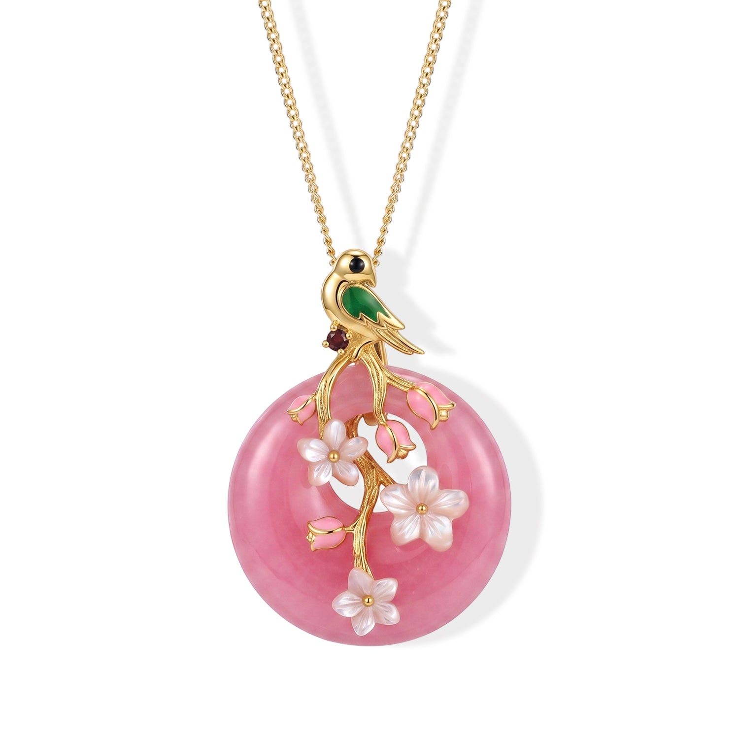 JARDIN KOLLEKTION D'Joy Rosa Jade, Roter Granat Schmuckset ca. 45 cm 925 Silber Vergoldet 20.07 ct