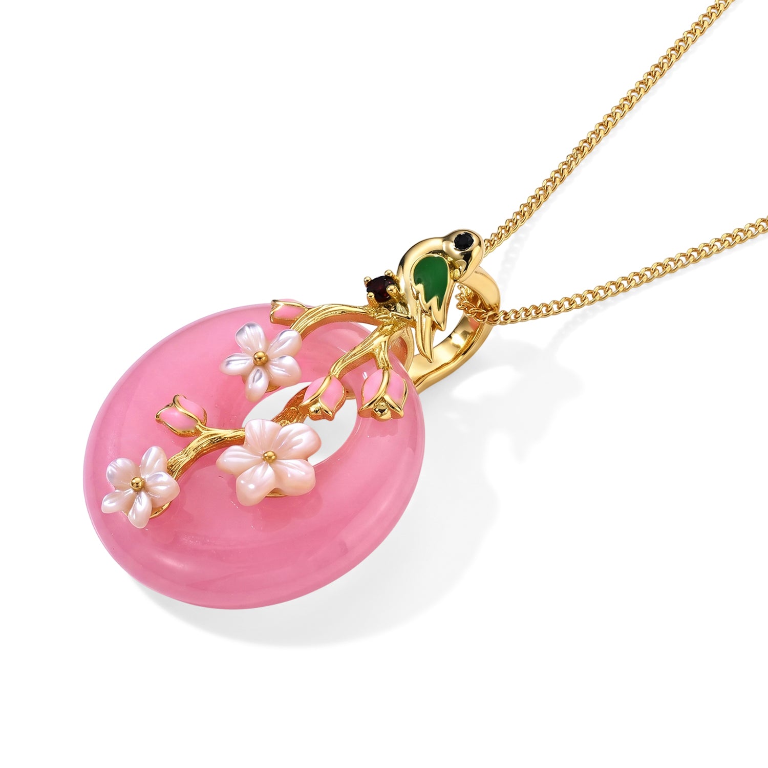JARDIN KOLLEKTION D'Joy Rosa Jade, Roter Granat Schmuckset ca. 45 cm 925 Silber Vergoldet 20.07 ct