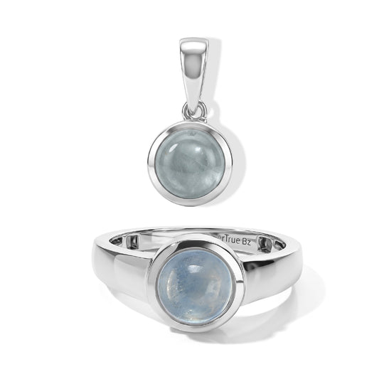 2er Set - EVER TRUE Milky Aquamarin Ring und Anhänger, (Größe 21.00) ca. 3.21 ct