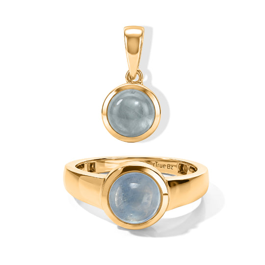 2er Set - EVER TRUE Milky Aquamarin Ring und Anhänger, (Größe 21.00) ca. 3.21 ct