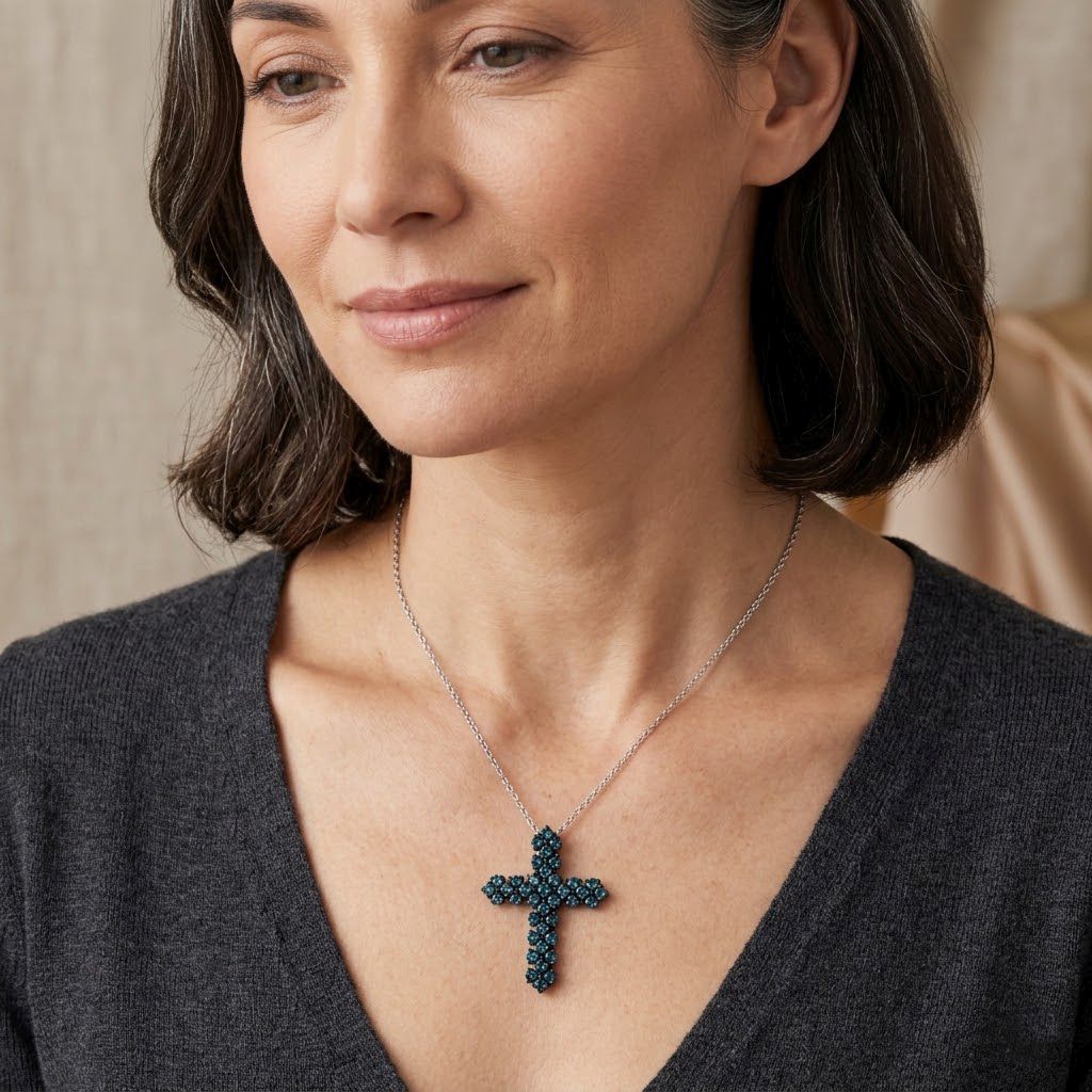 LUXURIANT SGL zertifizierter SI Labor blauer Diamant Anhänger mit 45+5cm Kette, 925 Silber rhodiniert - 1 ct.