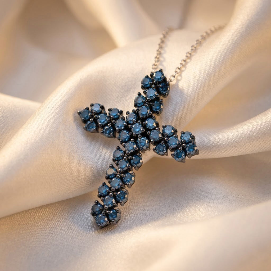LUXURIANT DIAMOND - Lab Grown Blauer Diamant SI Schmuckset SGL zertifiziert ca. 50 cm 925 Silber Rhodiniert ca. 1.00 ct