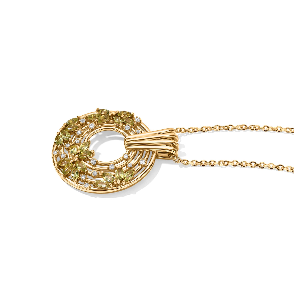 EverTrue Peridot Arizona und Zirkon Anhänger mit 50cm Edelstahl Kette, Bronze mit Gelbgold E-Beschichtung - 2,17 ct.