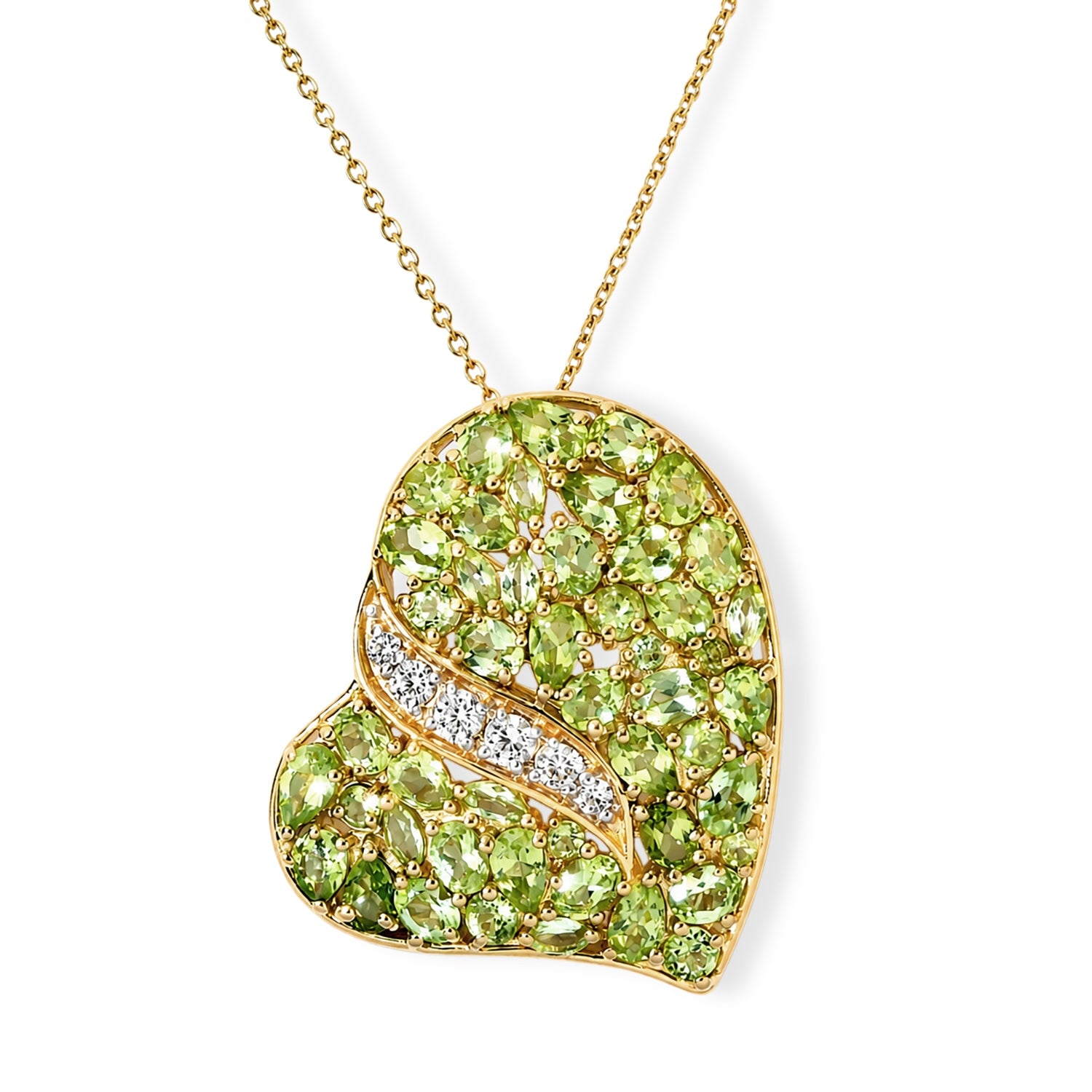 D'Joy Peridot Arizona, Weißer Zirkon Schmuckset ca. 50 cm 925 Silber 750 Gelbgold vermeil ca. 8,52 ct.