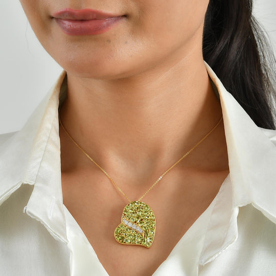 D'Joy Peridot Arizona, Weißer Zirkon Schmuckset ca. 50 cm 925 Silber 750 Gelbgold vermeil ca. 8,52 ct.
