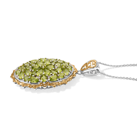 D'Joy Peridot Arizona Schmuckset ca. 50 cm 925 Silber 750 Gelbgold vermeil, 925 Silber Rhodiniert und 750 Gelbgold Vermeil ca. 5,58 ct.