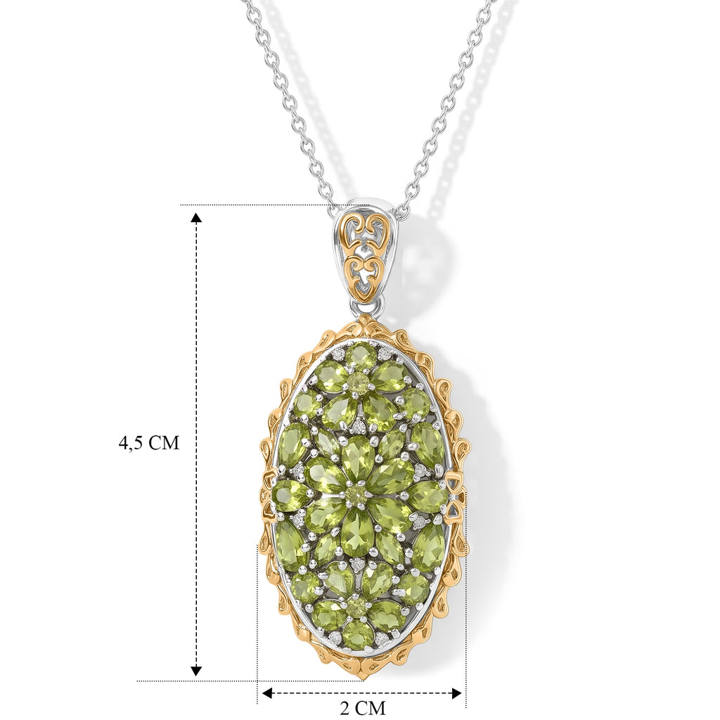 D'Joy Peridot Arizona Schmuckset ca. 50 cm 925 Silber 750 Gelbgold vermeil, 925 Silber Rhodiniert und 750 Gelbgold Vermeil ca. 5,58 ct.