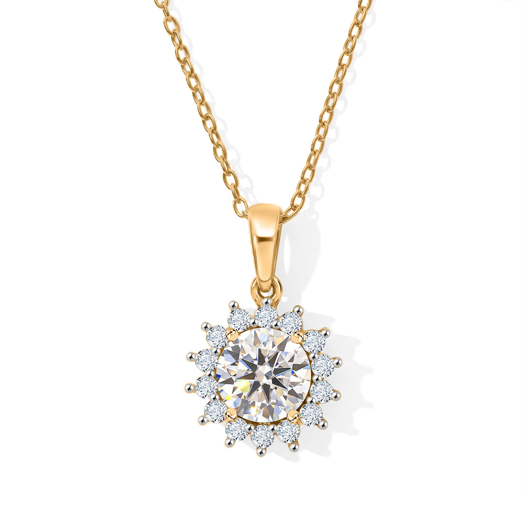 D'Joy GRA  zertifiziert Moissanit Anhänger mit Kette, ca. 50 cm 925 Silber 750 Gelbgold vermeil ca. 2.18 ct