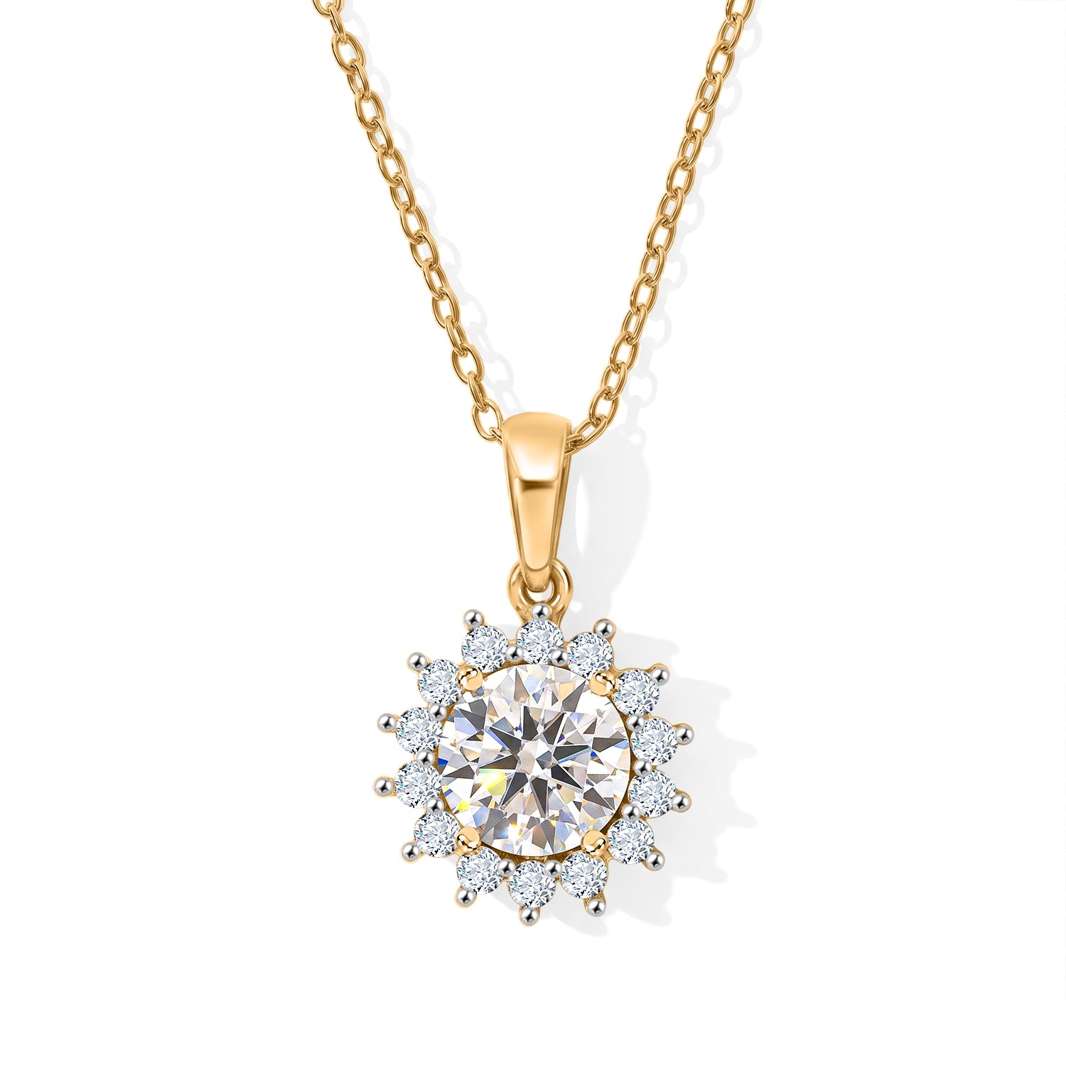 D'Joy GRA  zertifiziert Moissanit Anhänger mit Kette, ca. 50 cm 925 Silber 750 Gelbgold vermeil ca. 2.18 ct