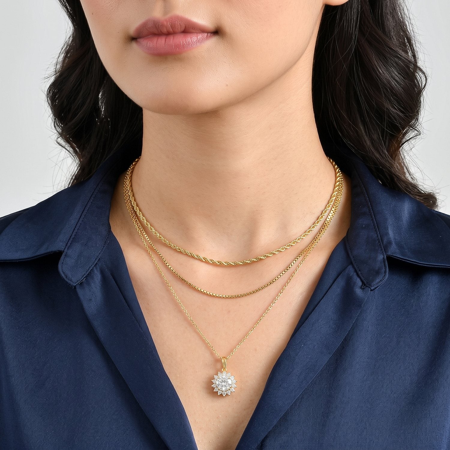 D'Joy GRA  zertifiziert Moissanit Anhänger mit Kette, ca. 50 cm 925 Silber 750 Gelbgold vermeil ca. 2.18 ct