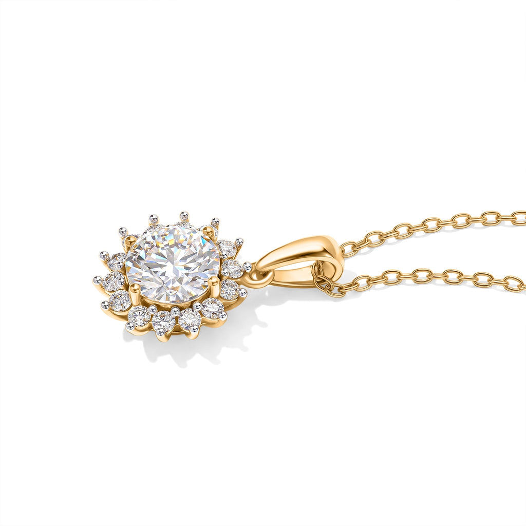 D'Joy GRA  zertifiziert Moissanit Anhänger mit Kette, ca. 50 cm 925 Silber 750 Gelbgold vermeil ca. 2.18 ct