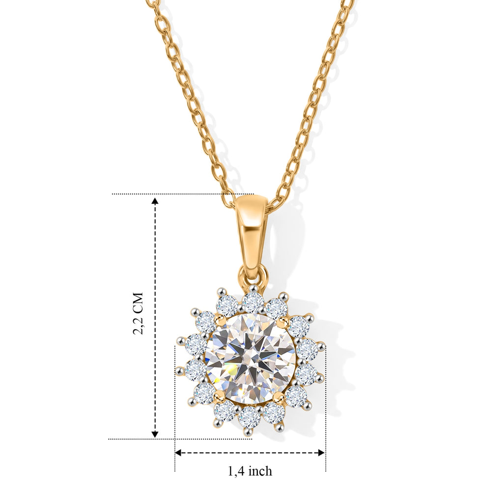 D'Joy GRA  zertifiziert Moissanit Anhänger mit Kette, ca. 50 cm 925 Silber 750 Gelbgold vermeil ca. 2.18 ct