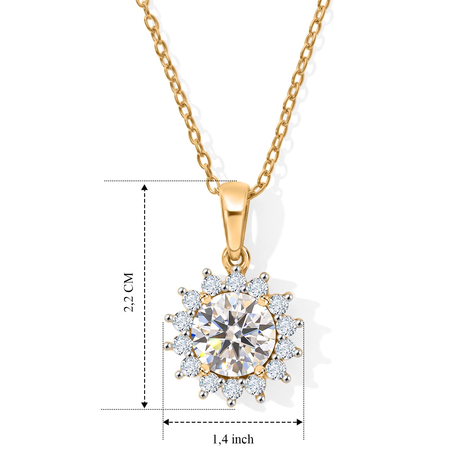 D'Joy GRA  zertifiziert Moissanit Anhänger mit Kette, ca. 50 cm 925 Silber 750 Gelbgold vermeil ca. 2.18 ct