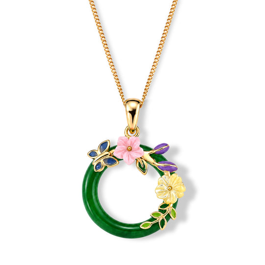 JARDIN KOLLEKTION D'Joy Gefärbte grüne Jade, Rosa Perlmutt (6x6mm) Schmuckset ca. 45 cm 925 Silber Rhodiniert 6.35 ct