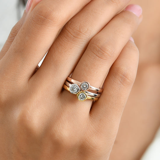 LUXURIANT 3er-Set SI-GH Labor Diamant Stacking Ringe, 925 Silber mit 750 Gelbgold Vermeil, 750 Roségold Vermeil und rhodiniert -(7-12 Werktage Lieferzeit)  3 ct.