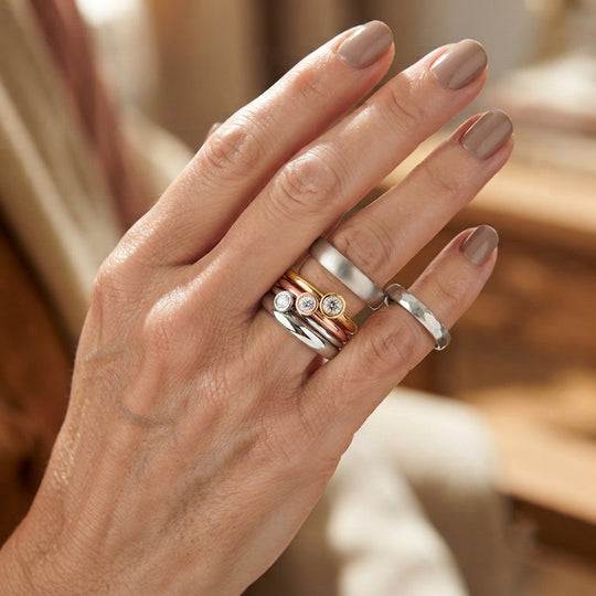 LUXURIANT 3er-Set SI-GH Labor Diamant Stacking Ringe, 925 Silber mit 750 Gelbgold Vermeil, 750 Roségold Vermeil und rhodiniert -(7-12 Werktage Lieferzeit)  3 ct.