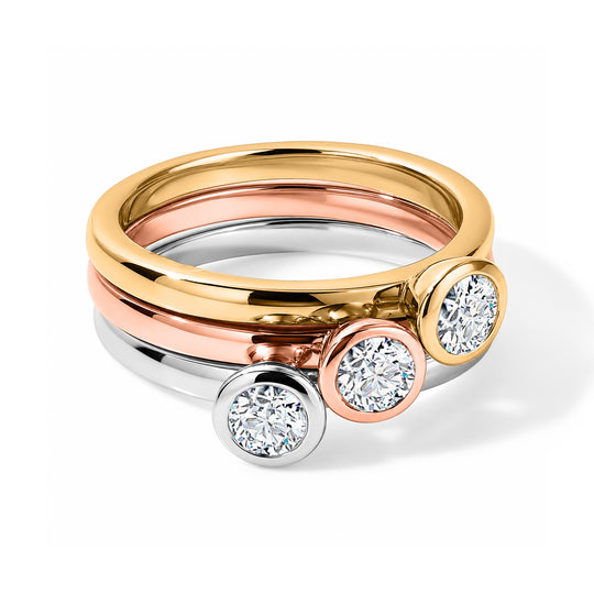 LUXURIANT 3er-Set SI-GH Labor Diamant Stacking Ringe, 925 Silber mit 750 Gelbgold Vermeil, 750 Roségold Vermeil und rhodiniert -(7-12 Werktage Lieferzeit)  3 ct.