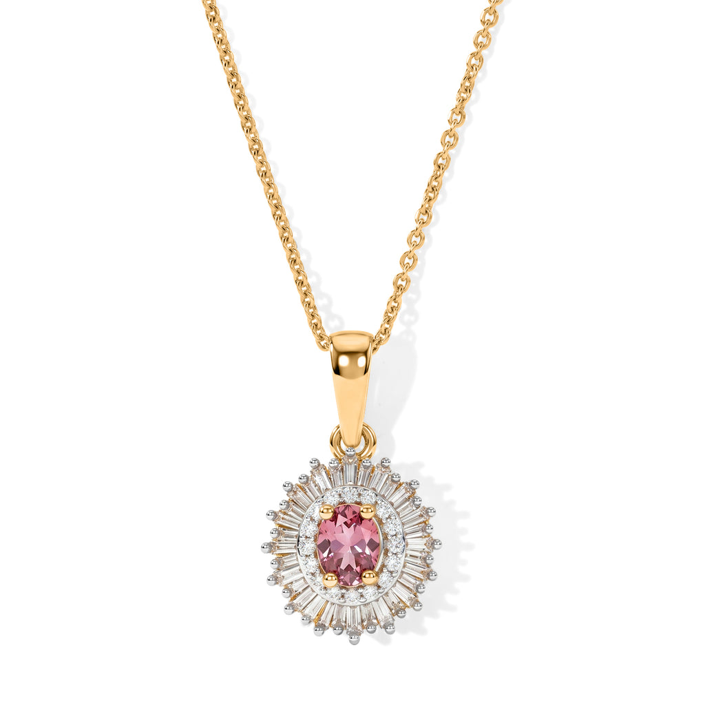 D'Joy AA Blush Turmalin, Weißer Diamant Schmuckset ca. 50 cm 925 Silber 750 Gelbgold vermeil ca. 0,65 ct.