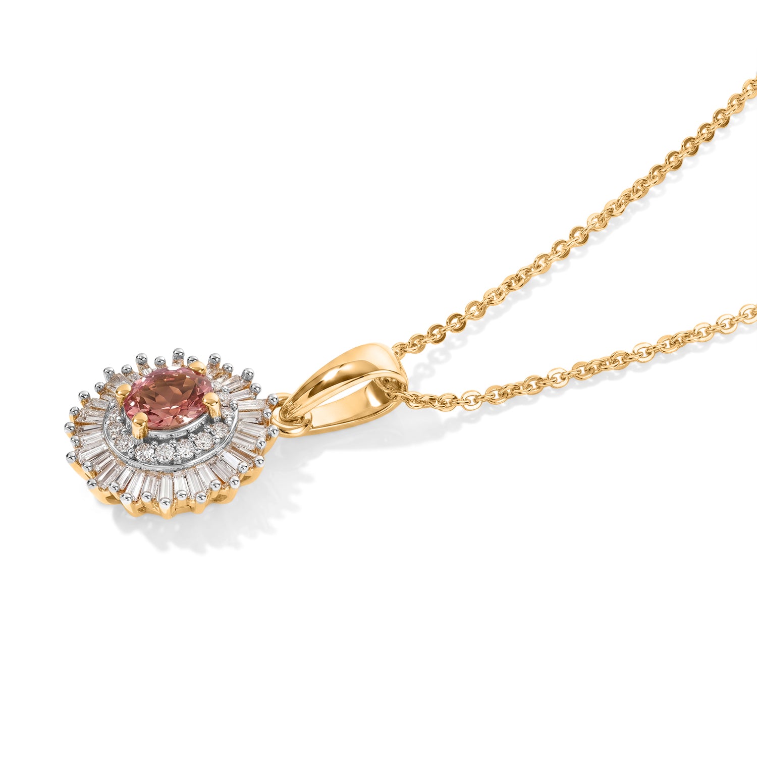 D'Joy AA Blush Turmalin, Weißer Diamant Schmuckset ca. 50 cm 925 Silber 750 Gelbgold vermeil ca. 0,65 ct.