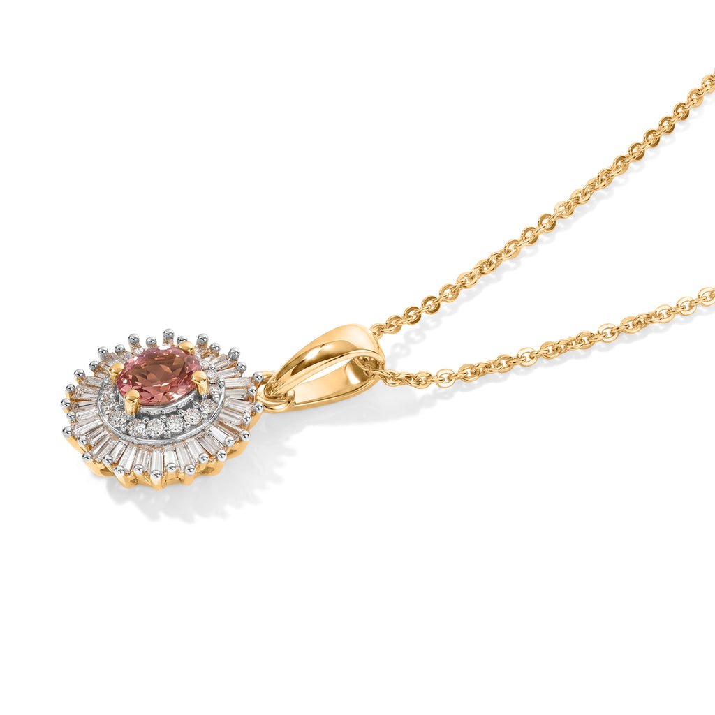 D'Joy AA Blush Turmalin, Weißer Diamant Schmuckset ca. 50 cm 925 Silber 750 Gelbgold vermeil ca. 0,65 ct.