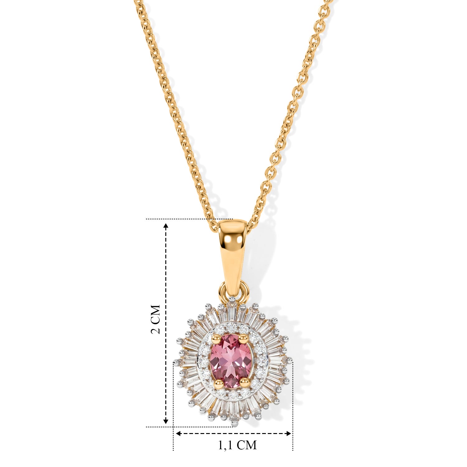 D'Joy AA Blush Turmalin, Weißer Diamant Schmuckset ca. 50 cm 925 Silber 750 Gelbgold vermeil ca. 0,65 ct.