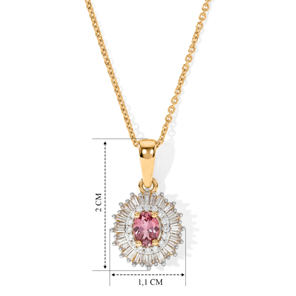 D'Joy AA Blush Turmalin, Weißer Diamant Schmuckset ca. 50 cm 925 Silber 750 Gelbgold vermeil ca. 0,65 ct.