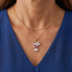 D'Joy Blush Turmalin, Weißer Zirkon Schmuckset ca. 50 cm 925 Silber 750 Vergoldet und Edelstahl 750 Vergoldet ca. 0,93 ct.