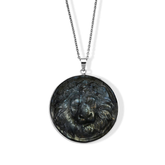 Labradorit-Löwen-Anhänger mit Kette, ca. 65 ct, ca. 50 cm 65.00 ct