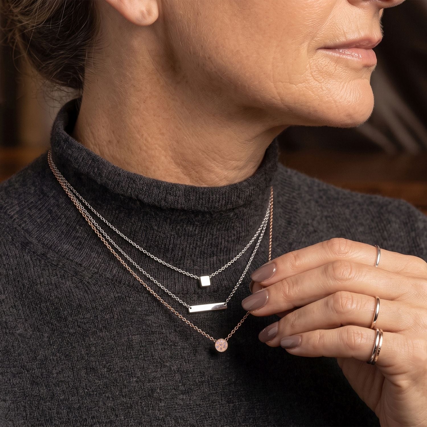 D'Joy natürliche Rosa Diamant Anhänger mit 45+5cm Kette, 925 Silber 750 Roségold Vermeil - 0,05 ct.