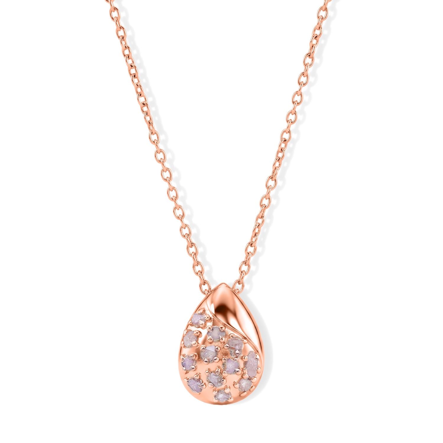 D'Joy natürliche Rosa Diamant Anhänger mit 45+5cm Kette, 925 Silber 750 Roségold Vermeil - 0,10 ct.