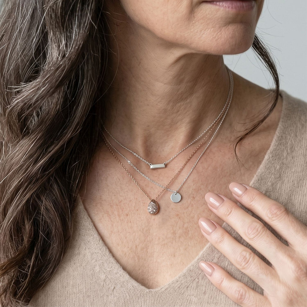D'Joy natürliche Rosa Diamant Anhänger mit 45+5cm Kette, 925 Silber 750 Roségold Vermeil - 0,10 ct.